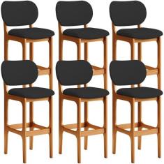 Kit 06 Banquetas Alta Para Cozinha Madeira Fixa Betta L02 Imbuia Facto