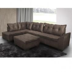 Sofá de Canto 5 Lugares com Chaise 3,30m Suede Marrom - Montreal