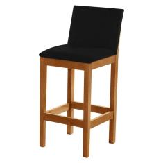 Banqueta Alta Luxo Pérola com Encosto Estofada em Veludo Preto Madeira Maciça Castanho