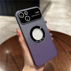 Capa de cor gradiente de janela grande para iPhone 14 Pro Max 13 12 11 Plus Capa protetora magnética de câmera de carregamento sem fio, cinza roxo, para iPhone 14ProMax