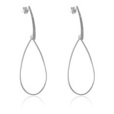 Brinco Grande De Fio E Gota Vazada Folheado Em Ródio Branco