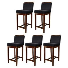 Kit 5 Banquetas Média para Bancada Gourmet Líbia Madeira Capuccino Suede Preto CCS