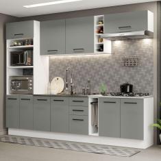 Armário de Cozinha Completa 290cm Branco Cinza Agata Madesa 05