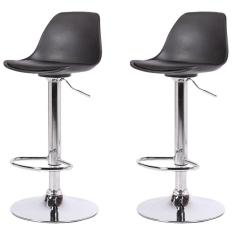 Kit 2 Banquetas Altas Luisa Rivattis Polipropileno Almofada Pu Preta Base Disco Cromado