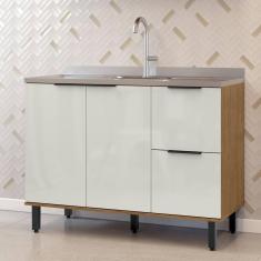 Balcão para Cozinha 2 Portas 3 Gavetas Toscana Espresso Móveis Freijó/Off White