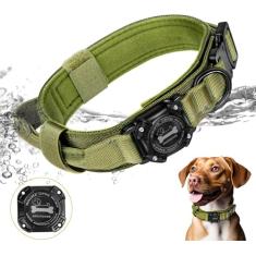 RHXOFYANG Coleira Airtag para cães com suporte, IP68 impermeável, alça de controle, fivela de metal - tática militar, cães médios e grandes (verde, GG)