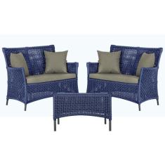 2 Sofá Área e Mesa Igapó Alumínio Pintura Preta Corda Náutica Estofado