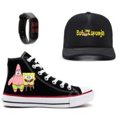 Tênis Bob Esponja E Patrick Relógio E Boné Kit Novidade - Milene Store