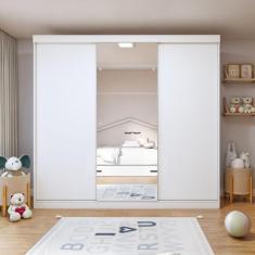 Guarda-roupa Infantil 3 Portas de Correr 4 Gavetas e 3 Espelhos Elô Branco
