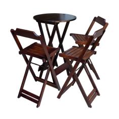 Jogo De Mesa Bistrô De Madeira Dobrável Com 3 Banquetas - Imbuia