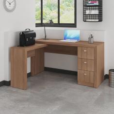 Mesa em L para Escritório com 3 Gavetas ME4101 Tecno Mobili Amendoa