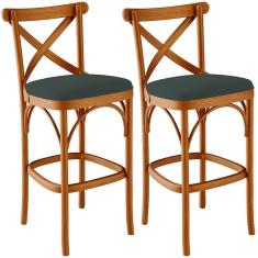 Kit 02 Banquetas Altas Cozinha Bancada Bar Sala Jantar Estofada ávila L02 Suede Verde Musgo - Lyam