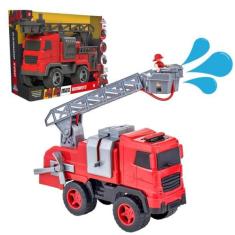 Caminhão Max Bombeiro Lança Água Grande+ Bombeiro Ferramenta - Adijoma
