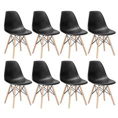 Loft7, KIT - 8 x cadeiras Charles Eames Eiffel DSW - Base de madeira clara - Preto