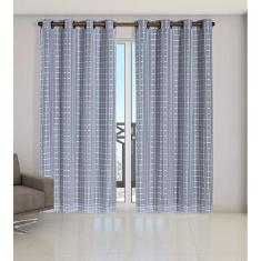 Cortina Voil Xadrez Com Forro Blackout 6,00 X 2,80 Cinza