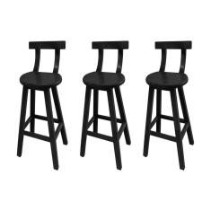 Kit 3 Banquetas Altas de Madeira com Encosto Girafa Preto