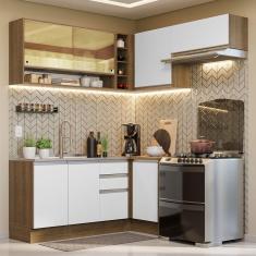 Cozinha Completa de Canto Glamy 7 Portas 3 Gavetas MDF 349cm Branco Rustic Texturizado