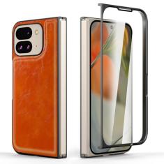 Suzii Capa dobrável para Google Pixel 9 Pro com protetor de tela integrado, couro PU + capa rígida de policarbonato, fina, durável, suporte para carregamento sem fio, capa de telefone com design