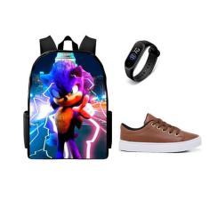 Bolsa Lançamento Escolar Masculina Mais Tenis Juvenil E Relogio Digita