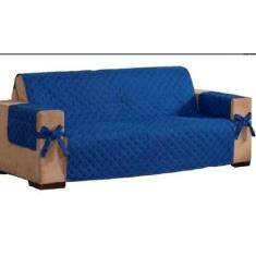Capa De Sofá 3 Lugares Azul Modelo Novo Laço E Porta Objetos - Beatriz