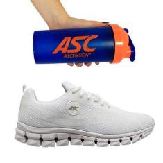 Kit Tênis Para Caminhada Com Amortecedor Unissex Branco e Coqueteleira