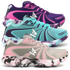 KIT 3 tenis feminino oldsen Colorado caminhada corrida academia, Roxo,