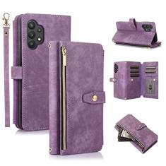 UEEBAI Capa para Samsung Galaxy A32 5G, 9 compartimentos para cartões, carteira de couro retrô à prova de choque, capa flip com alça de mão, compartimentos para cartões, bolso com zíper, suporte,