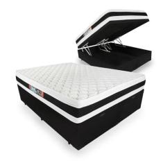 Cama Box Com Baú Queen + Colchão De Espuma D45 - Castor - Black White 