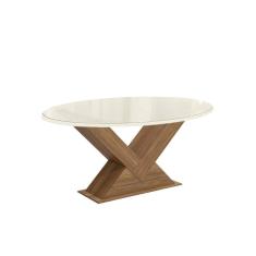 Mesa p/ Cozinha Amora c/ Tampo Madeirado c/ Vidro 105x180cm Nogueira/Off White/Vidro Off White - Kappesberg