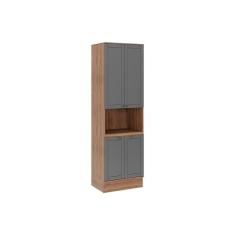 Paneleiro De Cozinha Modulado Bella 2617 Torre Quente Com 1 Forno 4 Portas 70cm Nogal Cinza