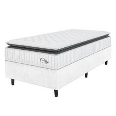 Cama Box Colchão Solteiro Molas Ensacadas City Pillow Top 88x188x61cm Linho Branco / Preto Hellen - Suporta até 110kg por Pessoa