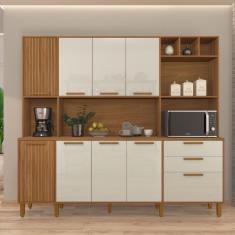 Armário De Cozinha Compacta Fidelitá Provença 219cm 9 Portas 2 Gavetas Freijó/off-white