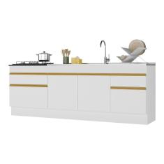 Kit 2 Balcões Com Rodapé Gabinete Pia 150 Cm E Cooktop 70 Cm Veneza Gw Multimóveis MP2108 Branco
