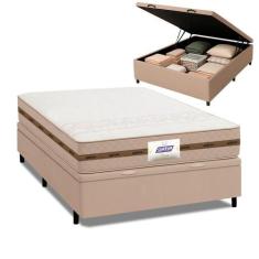 Cama Box Baú Casal Colchão Molas Flora Bege 138x188x61cm Marrom - PRIN