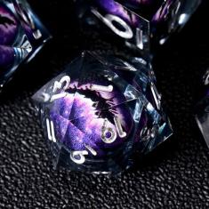 Role dice Beholder's Dragon Eye DND Dice Set, 7pcs Liquid Core Dice with Gift Box, Handmade Sharp Edge Resin Dice for Role Playing Dungeons and Dragons Ttrpg(Dark Purple Dragon Eye)