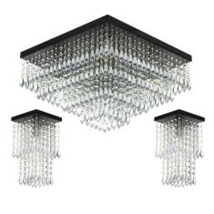 Kit 1 Lustre Cristal Acr. Dream + 2 Lustres Spark Preto - MARRYLUZ