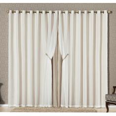 Cortina Bélgica 4,00m x 2,70m Tecido Microfibra Com Voal Pingentes Luxo - Bege