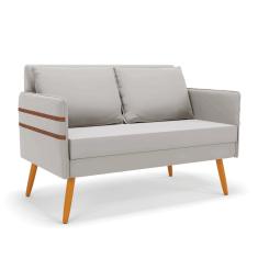 Namoradeira 02 Lugares Mari Veludo Cinza Pés Palito Castanho - D'Rossi