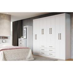 Guarda Roupa Casal Liverpool 8 Portas de Abrir 6 Gavetas MDF-MDP Branco Santos Andirá