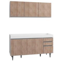 Armário Aéreo Argélia e Balcão Gabinete de Pia  sem Tampo Marrocos 150cm Branco/Castanho - Lumil