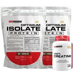 Kit 2x Optimum Isolate Whey Protein 2kg + Power Creatina 100g - Bodybuilders Sabor Chocolate
