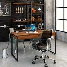 Mesa para Escritório 135cm 2 Gavetas Kuadra Compace Nogal