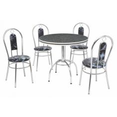 Conjunto de Mesa de Jantar com 4 Cadeiras Leandra Preto e Cromado