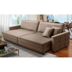 Sofá Cama Retrátil e Reclinável 2,10m com Molas Karen Veludo Cappuccino Adonai Estofados