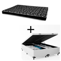Cama Box Baú King 193 Tecido Sintético Branco Com Colchão Hamburgo Bello Box - 100% Espuma - D28 Preto 55x193x203