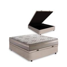 Cama Box Baú Casal + Colchão D33 Millenium One Face Bege 138x188x61cm - Suporta até 120Kg Por Pessoa