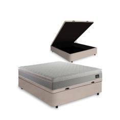 Cama Box Baú Casal + Colchão Strong D45 One Face Bege 138x188x66cm - Suporta até 150Kg Por Pessoa
