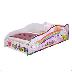 Mini Cama Carro Infantil Montessoriana MDF Lateral Grade Proteção Decoração Tema Unicórnio Quarto Menina Princesa - RPM