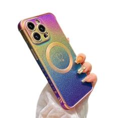ZTOFERA Capa magnética para iPhone 14 Pro de 6,1 polegadas, linda capa iridescente luxuosa com padrão de corações de amor, borda chapeada, proteção de lente de câmera, capa de telefone à prova de