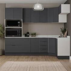 Cozinha Modulada 7 Peças com Tampo e Rodapé Ipanema Cabecasa Madeiramadeira Grafite Trama